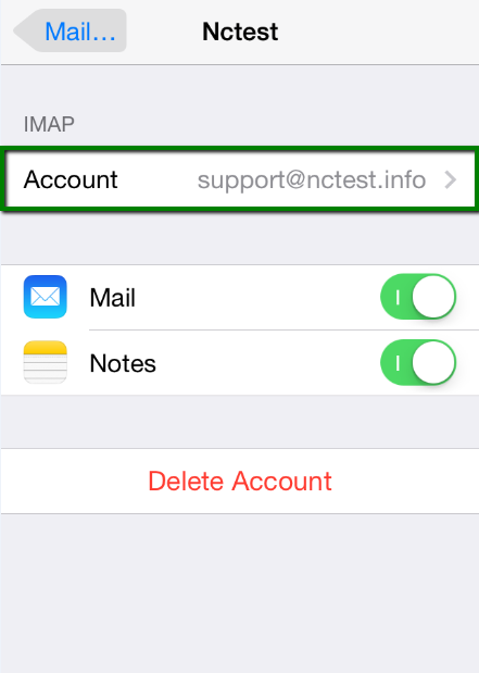 iPhone Mail, Contacts, Calendars screen showing the new account