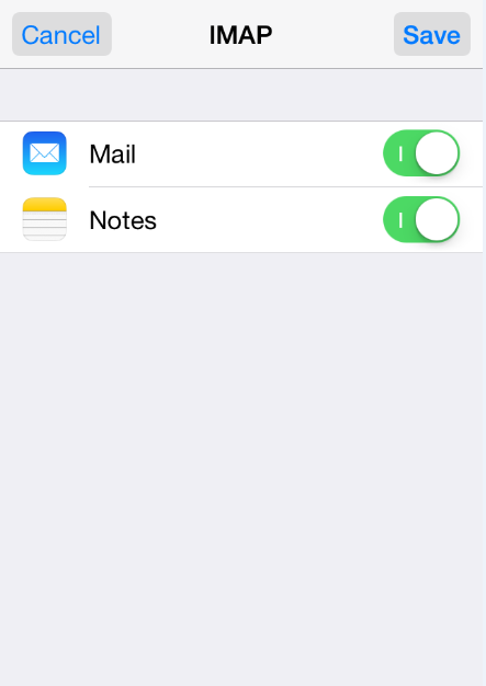 iPhone IMAP account services that can be enabled